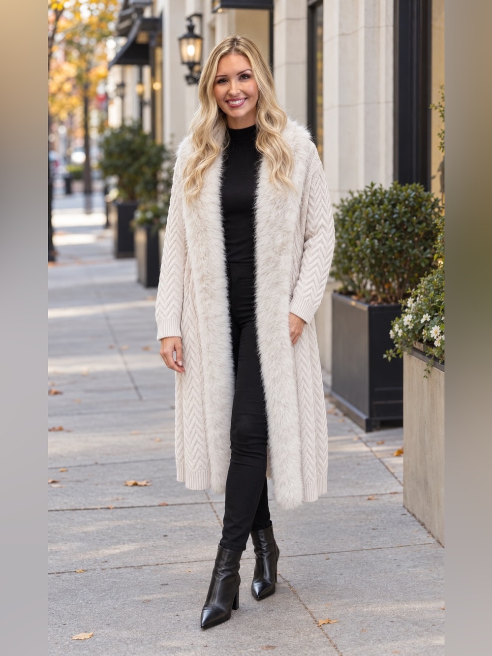 Marciano by GUESS Paula Faux-Fur Long Cardigan Coat – Large – NWT
